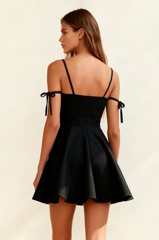 Black A Line Spaghetti Straps Short Cocktail Dress